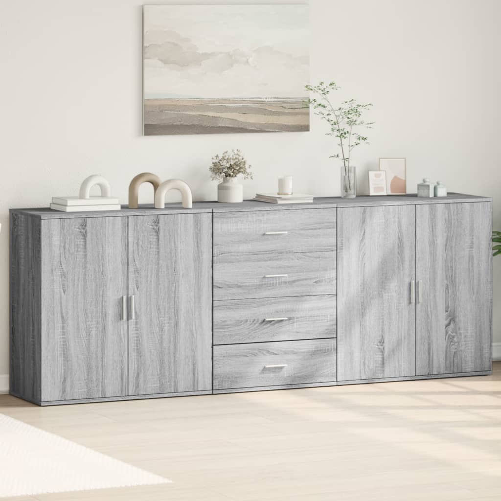 Dressoirs 3 st bewerkt hout grijs sonoma eikenkleurig is nu te koop bij PeponiXL, paradijselijk wonen!
