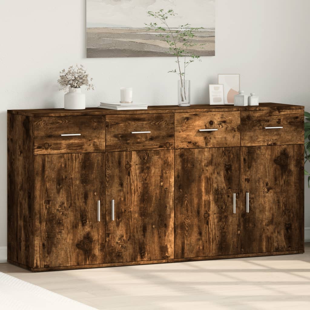 Dressoirs 2 st 79x38x80 cm bewerkt hout gerookt eikenkleurig is nu te koop bij PeponiXL, paradijselijk wonen!