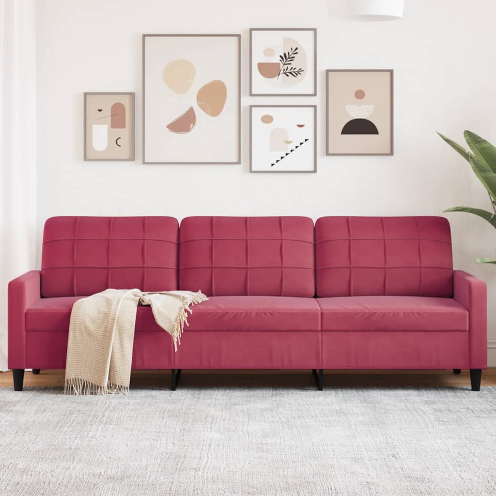 Driezitsbank 210 cm fluweel wijnrood is nu te koop bij PeponiXL, paradijselijk wonen!