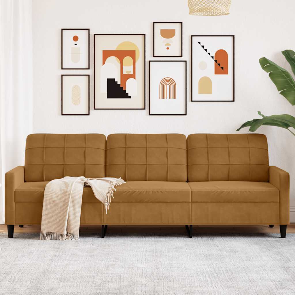 Driezitsbank 210 cm fluweel bruin is nu te koop bij PeponiXL, paradijselijk wonen!