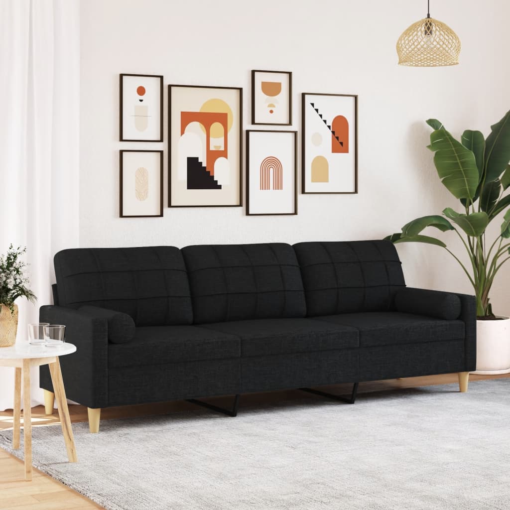 3-zitsbank met sierkussens 210 cm stof zwart is nu te koop bij PeponiXL, paradijselijk wonen!