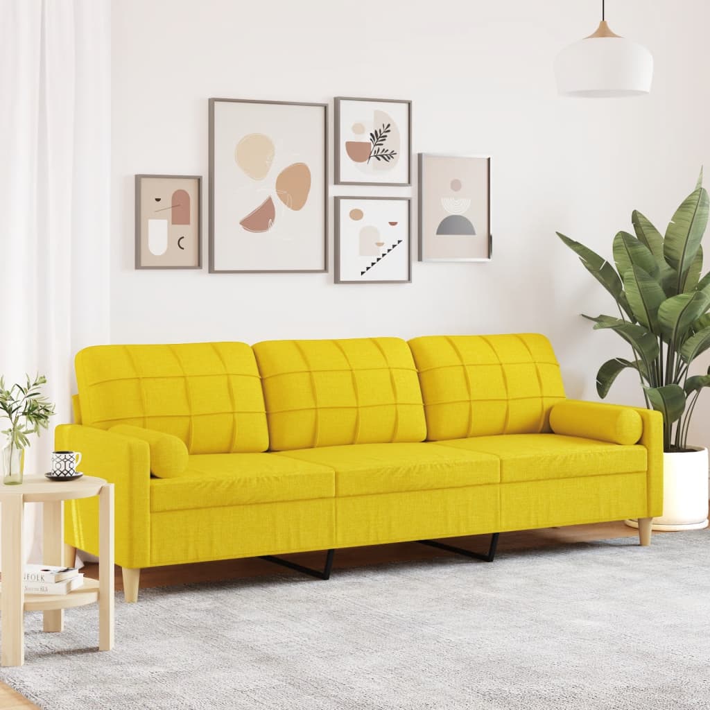 3-zitsbank met sierkussens 210 cm stof lichtgeel is nu te koop bij PeponiXL, paradijselijk wonen!