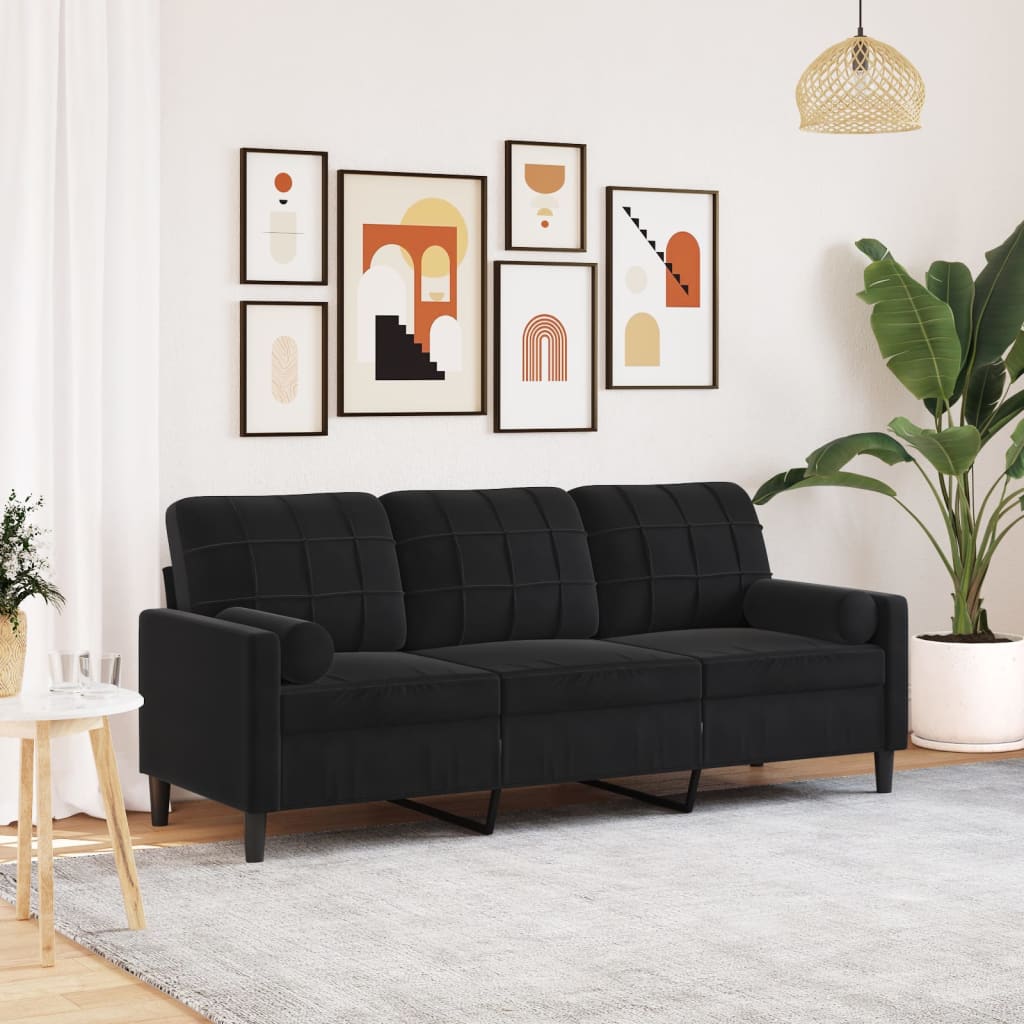 Driezitsbank met sierkussens 180 cm fluweel zwart is nu te koop bij PeponiXL, paradijselijk wonen!