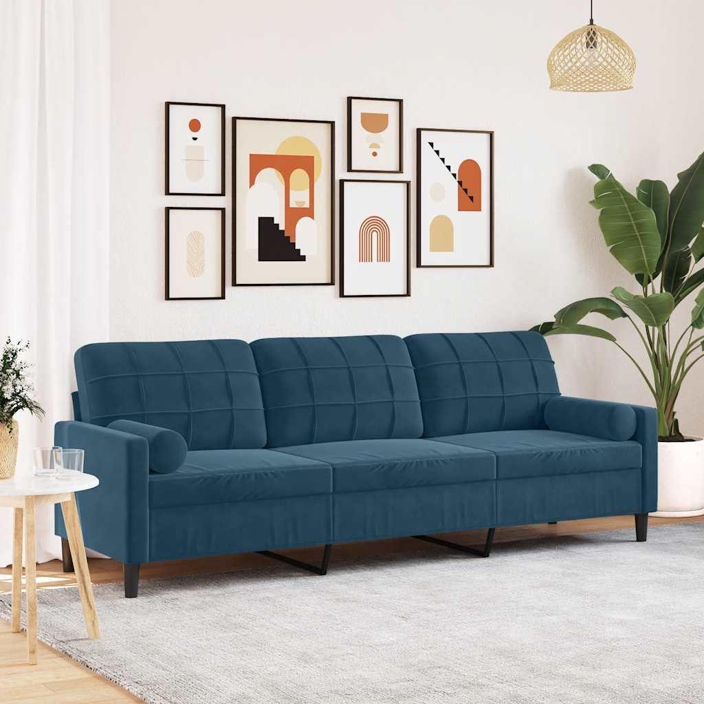3-zitsbank met sierkussens 210 cm fluweel blauw is nu te koop bij PeponiXL, paradijselijk wonen!