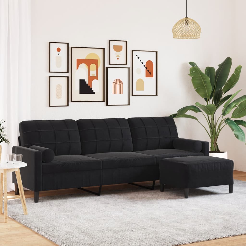 Driezitsbank met voetenbank 210 cm fluweel zwart is nu te koop bij PeponiXL, paradijselijk wonen!