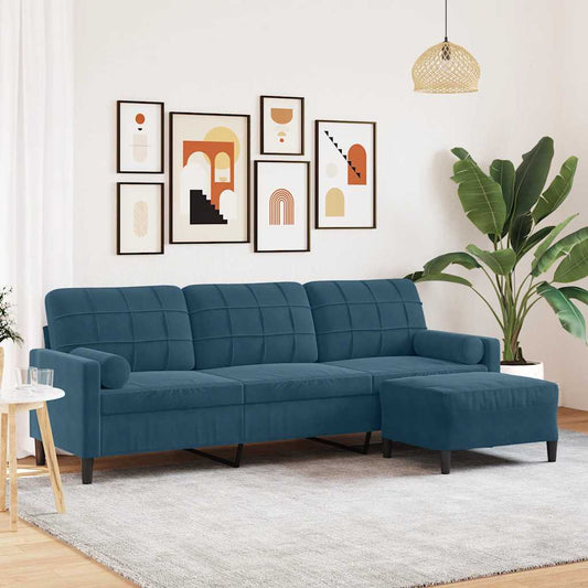 Driezitsbank met voetenbank 210 cm fluweel blauw is nu te koop bij PeponiXL, paradijselijk wonen!