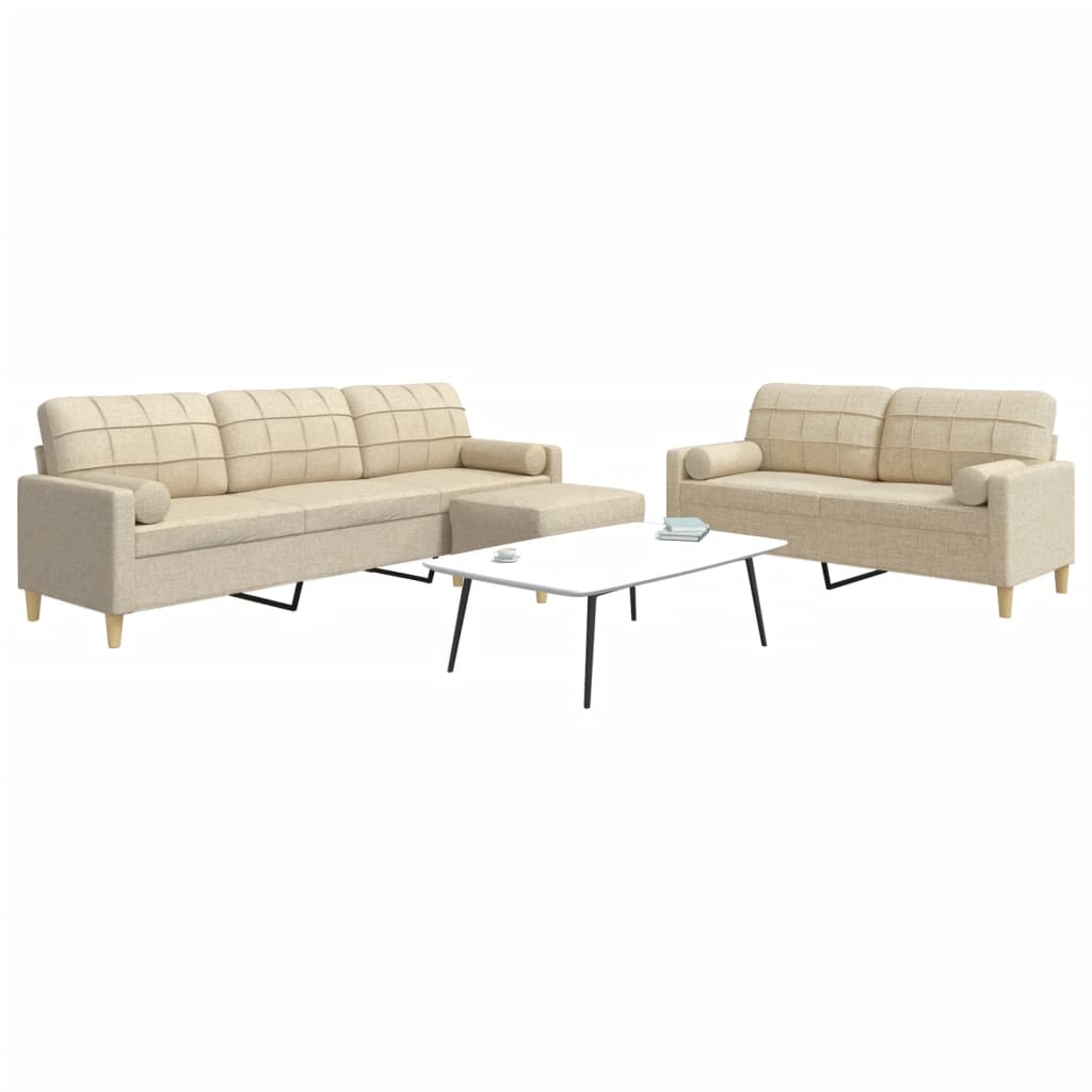 3-delige Loungeset met voetenbank en kussens stof crèmekleurig is nu te koop bij PeponiXL, paradijselijk wonen!