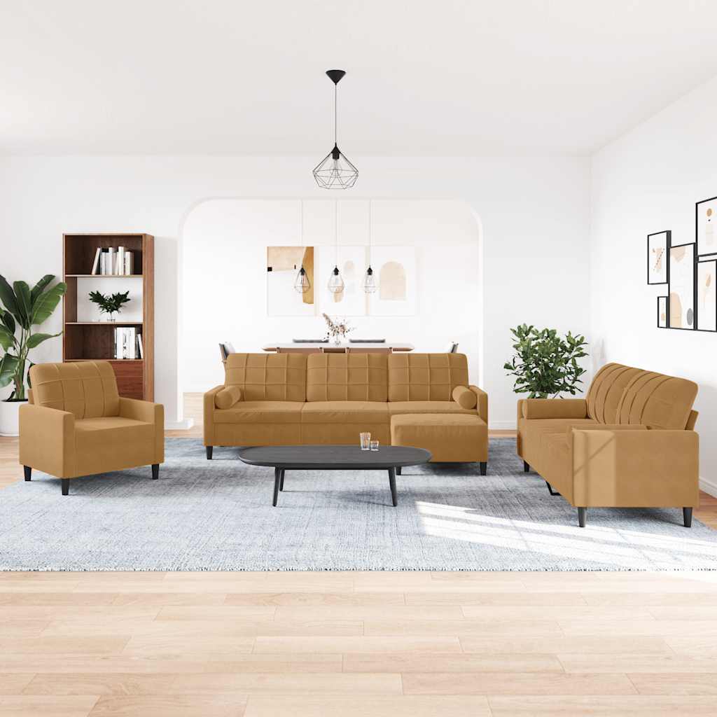 4-delige Loungeset met kussens en bolsters fluweel bruin is nu te koop bij PeponiXL, paradijselijk wonen!
