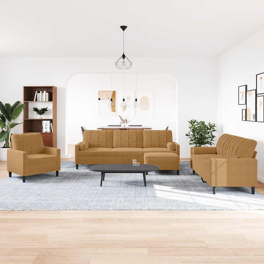 4-delige Loungeset met kussens en bolsters fluweel bruin is nu te koop bij PeponiXL, paradijselijk wonen!