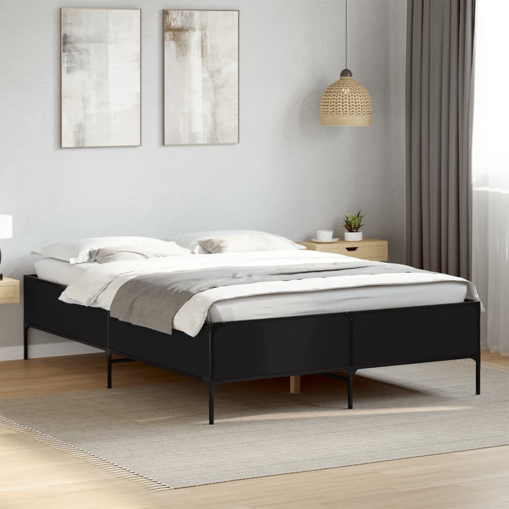 Bedframe bewerkt hout metaal zwart 140x200 cm is nu te koop bij PeponiXL, paradijselijk wonen!