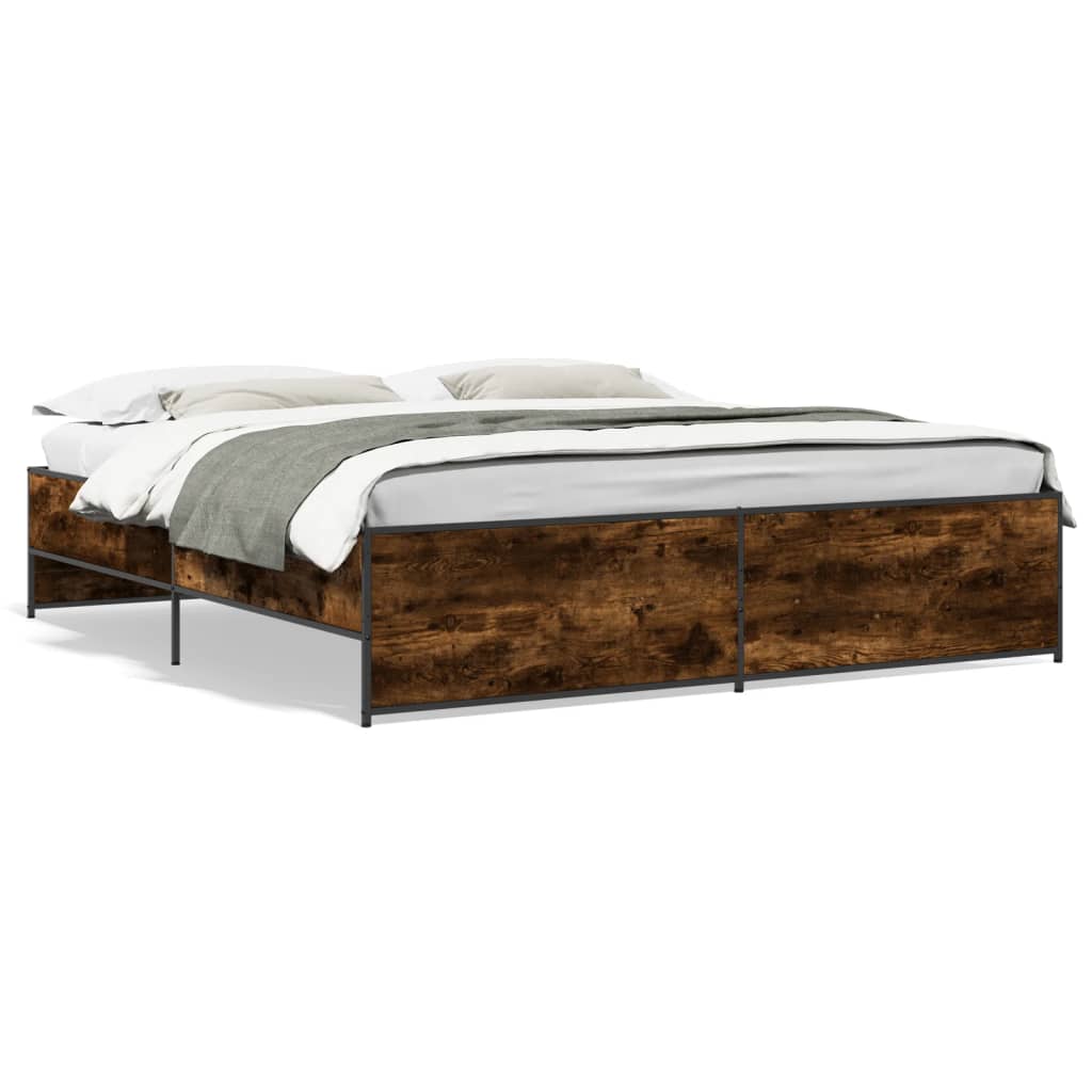 Bedframe bewerkt hout metaal gerookt eikenkleurig 180x200 cm is nu te koop bij PeponiXL, paradijselijk wonen!