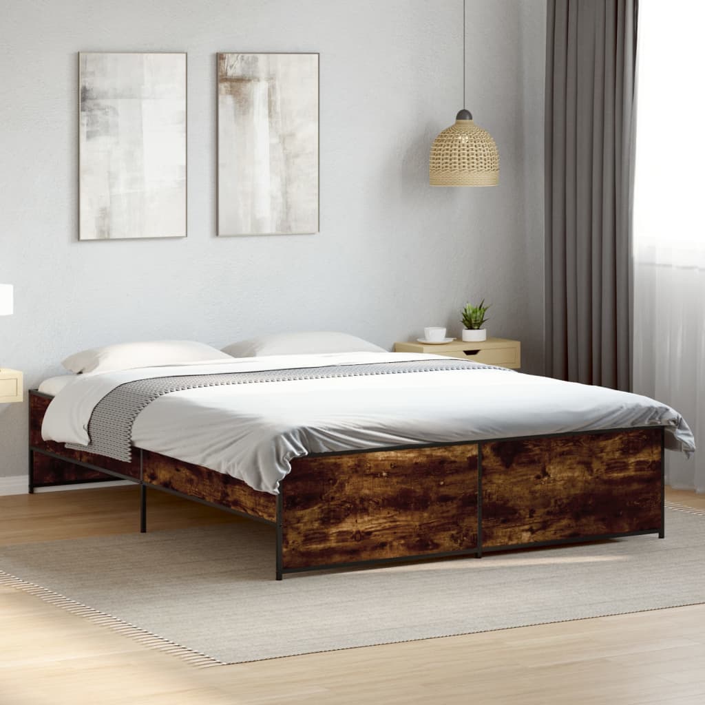 Bedframe bewerkt hout metaal gerookt eikenkleurig 160x200 cm is nu te koop bij PeponiXL, paradijselijk wonen!