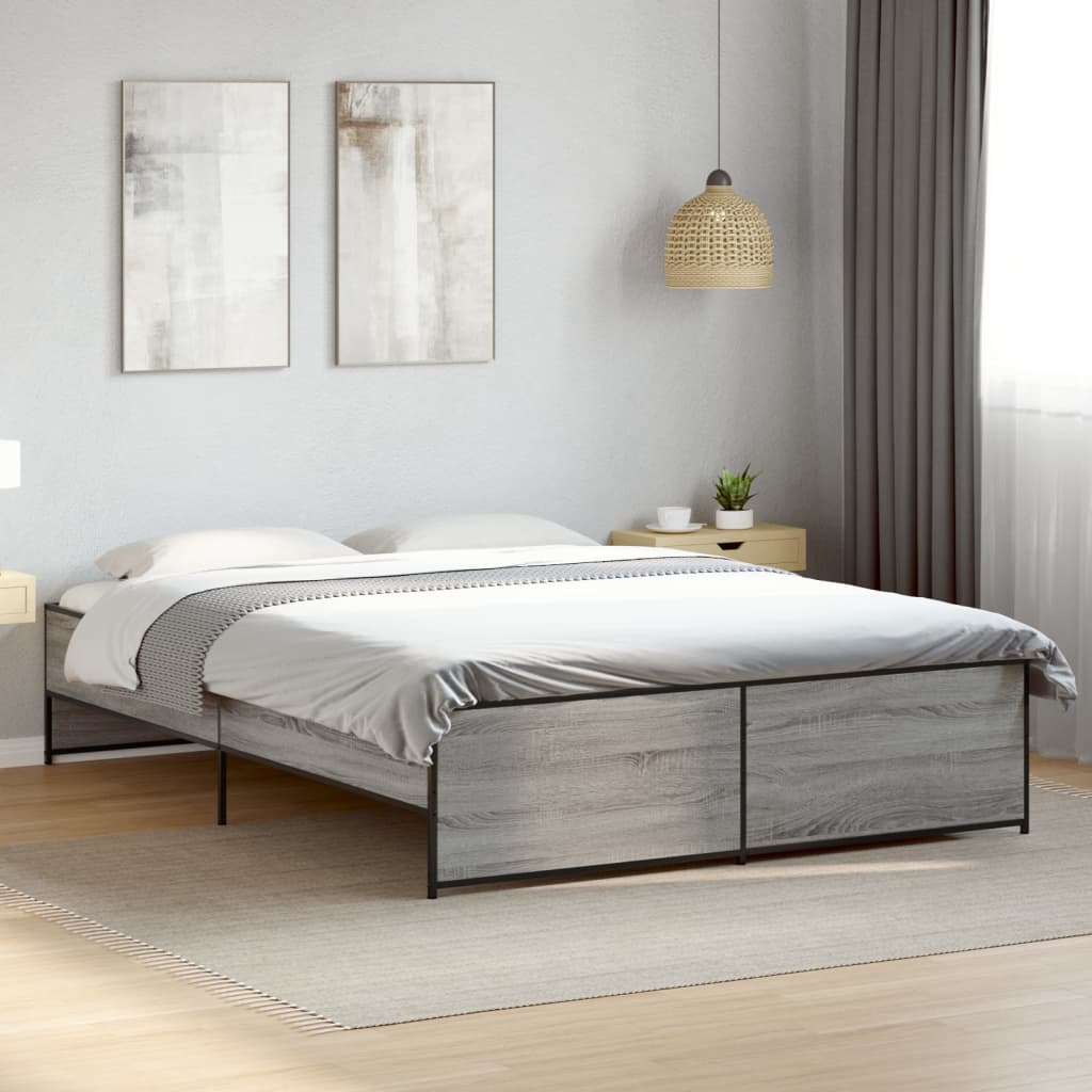Bedframe bewerkt hout metaal grijs sonoma eiken 160x200 cm is nu te koop bij PeponiXL, paradijselijk wonen!