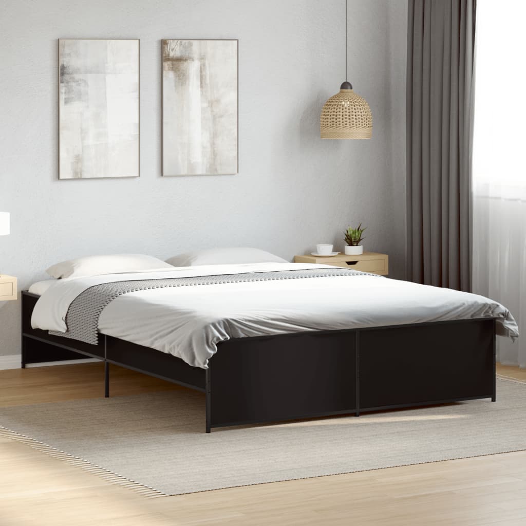 Bedframe bewerkt hout metaal zwart 150x200 cm is nu te koop bij PeponiXL, paradijselijk wonen!