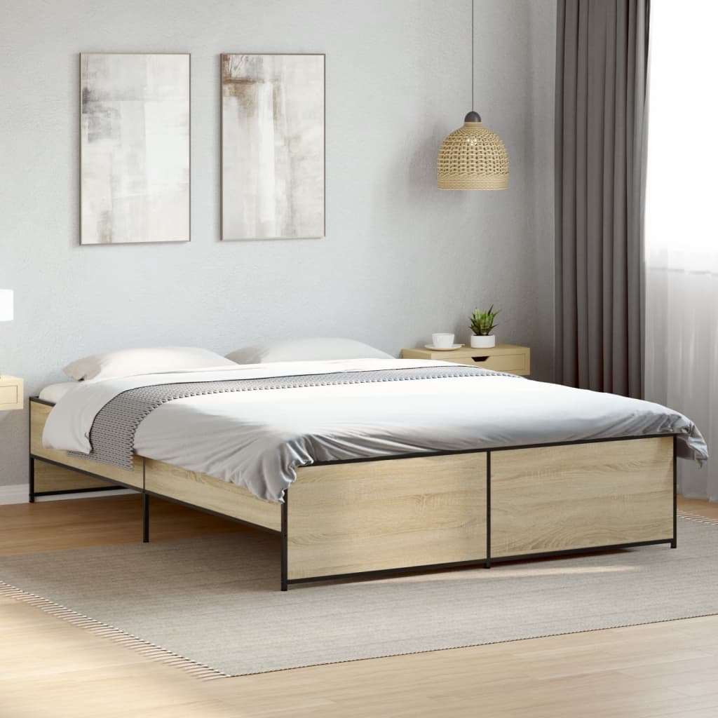 Bedframe bewerkt hout metaal sonoma eikenkleurig 140x200 cm is nu te koop bij PeponiXL, paradijselijk wonen!