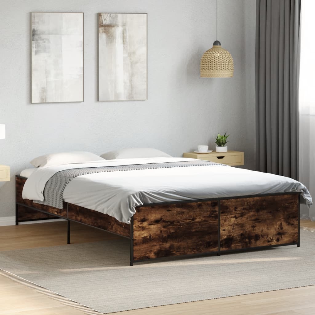 Bedframe bewerkt hout metaal gerookt eikenkleurig 120x200 cm is nu te koop bij PeponiXL, paradijselijk wonen!