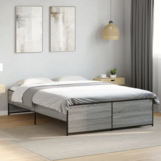vidaXL Bedframe bewerkt hout metaal grijs sonoma eiken 120x200 cm