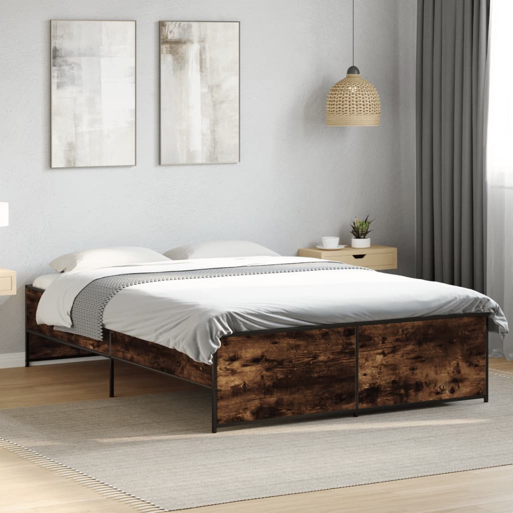 Bedframe bewerkt hout metaal gerookt eikenkleurig 140x190 cm is nu te koop bij PeponiXL, paradijselijk wonen!