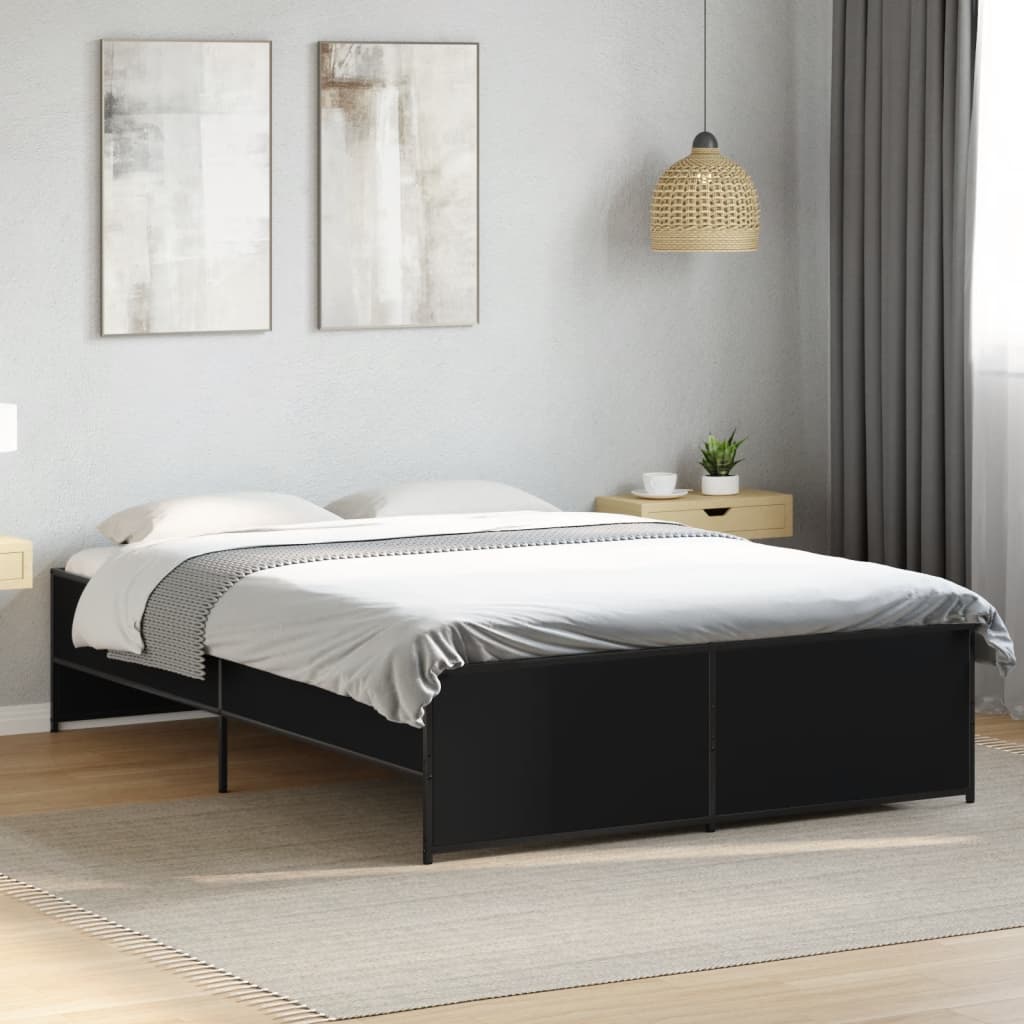 Bedframe bewerkt hout metaal zwart 135x190 cm is nu te koop bij PeponiXL, paradijselijk wonen!
