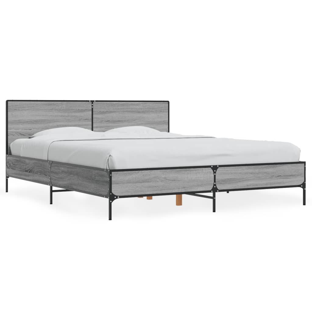 Bedframe bewerkt hout metaal grijs sonoma eiken 150x200 cm is nu te koop bij PeponiXL, paradijselijk wonen!