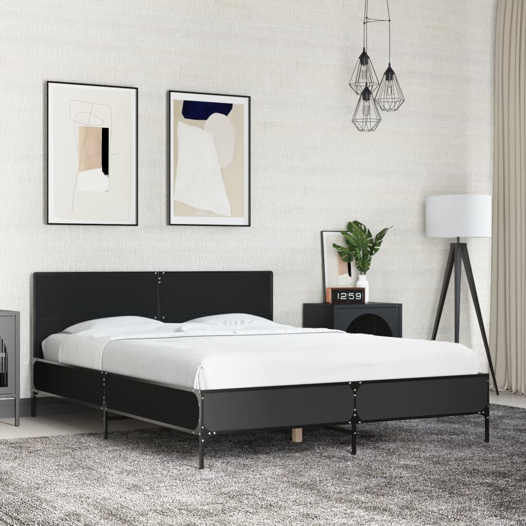 Bedframe bewerkt hout metaal zwart 120x190 cm is nu te koop bij PeponiXL, paradijselijk wonen!