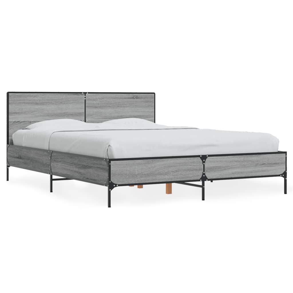 Bedframe bewerkt hout metaal grijs sonoma eiken 120x190 cm is nu te koop bij PeponiXL, paradijselijk wonen!