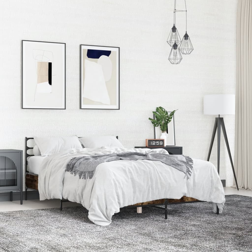 Bedframe bewerkt hout metaal gerookt eikenkleurig 120x200 cm is nu te koop bij PeponiXL, paradijselijk wonen!