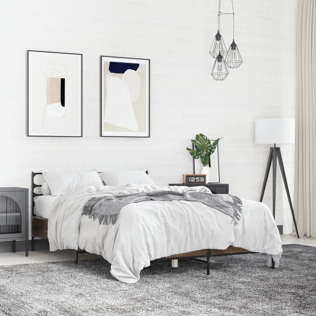Bedframe bewerkt hout metaal bruin eikenkleur 120x200 cm is nu te koop bij PeponiXL, paradijselijk wonen!