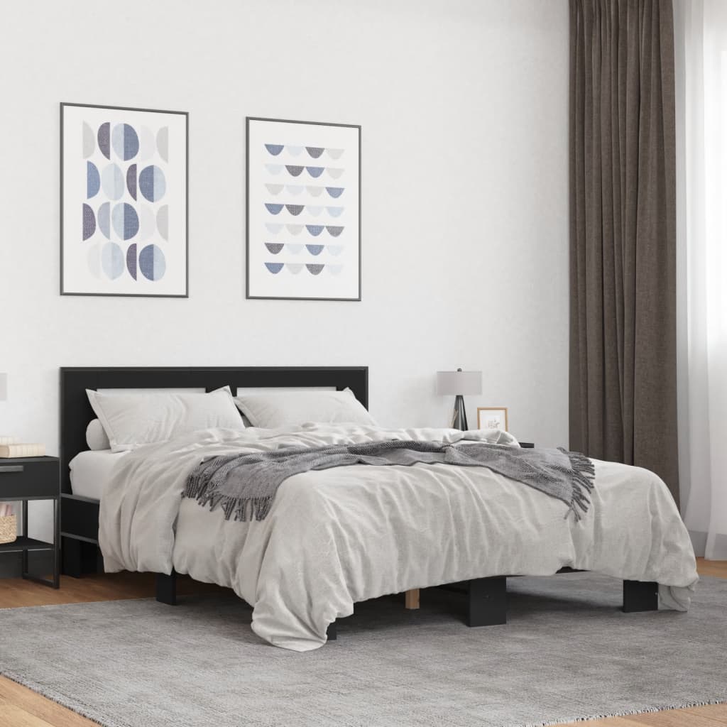 Bedframe bewerkt hout metaal zwart 140x200 cm is nu te koop bij PeponiXL, paradijselijk wonen!