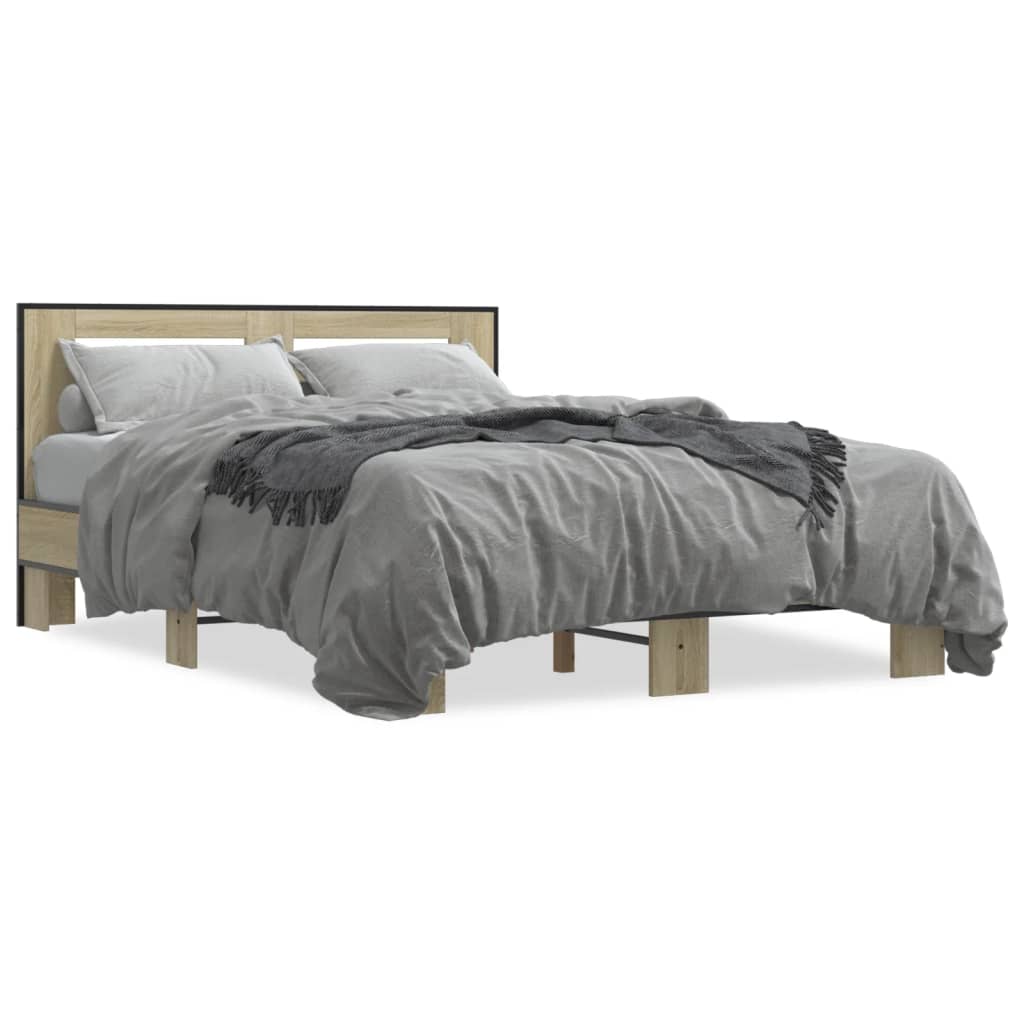 Bedframe bewerkt hout metaal sonoma eikenkleurig 120x200 cm is nu te koop bij PeponiXL, paradijselijk wonen!
