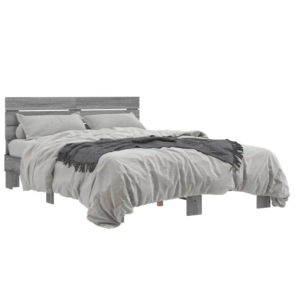 Bedframe bewerkt hout metaal grijs sonoma eiken 120x200 cm is nu te koop bij PeponiXL, paradijselijk wonen!