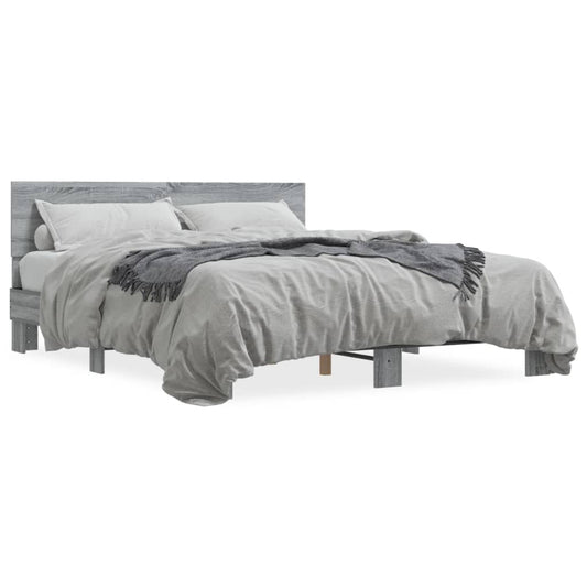 Bedframe bewerkt hout metaal grijs sonoma eiken 150x200 cm is nu te koop bij PeponiXL, paradijselijk wonen!