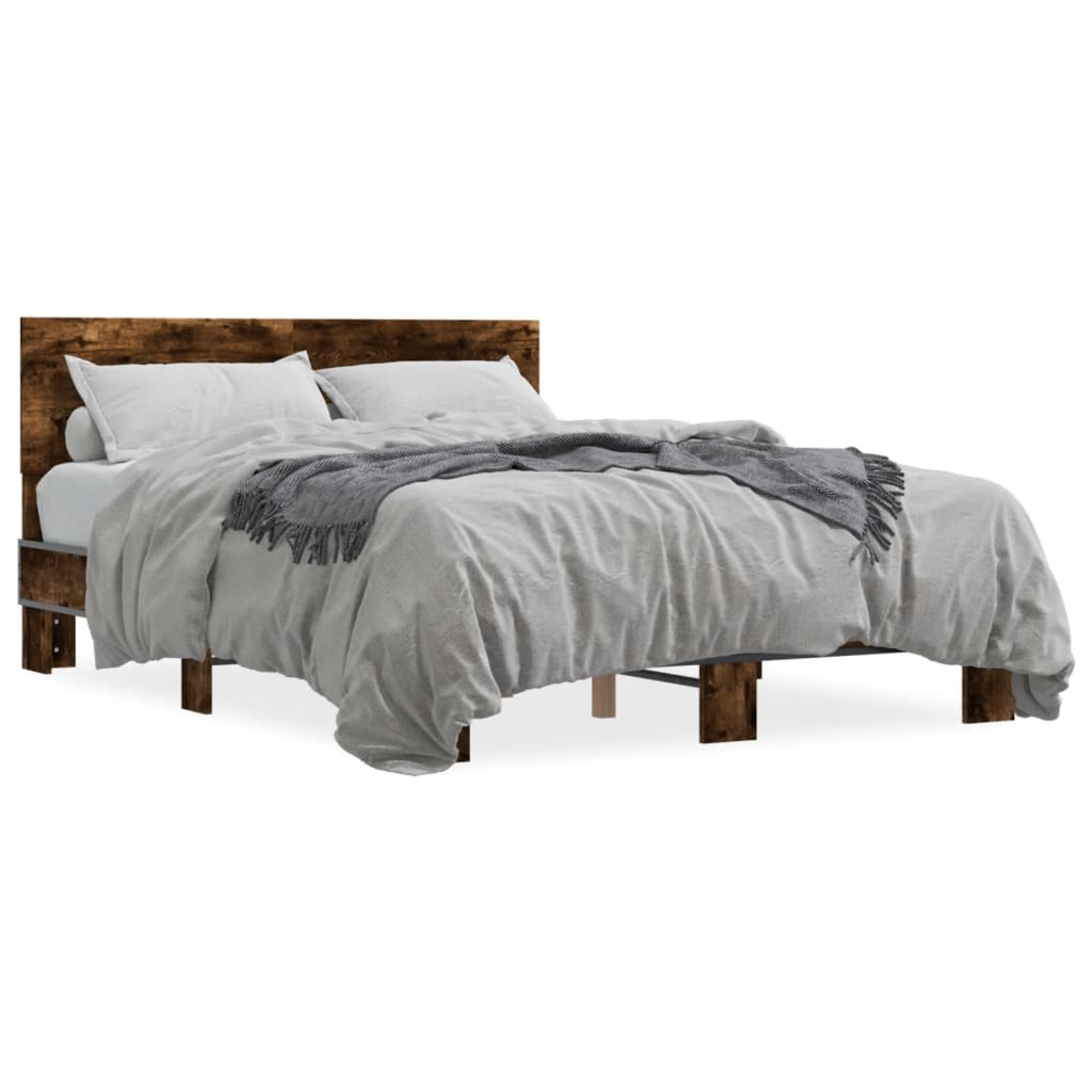 Bedframe bewerkt hout metaal gerookt eikenkleurig 135x190 cm is nu te koop bij PeponiXL, paradijselijk wonen!