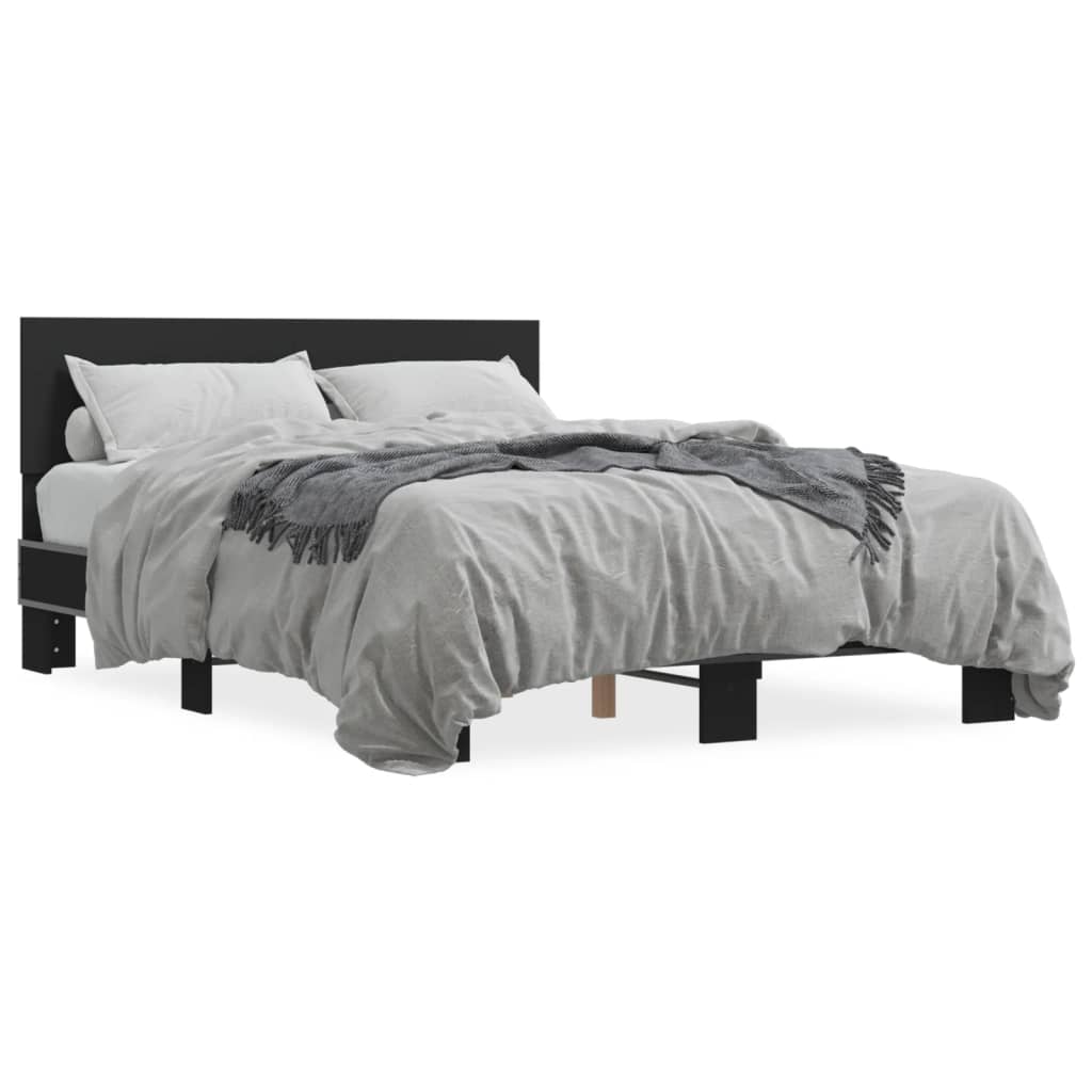 Bedframe LED bewerkt hout metaal zwart 140x190 cm is nu te koop bij PeponiXL, paradijselijk wonen!