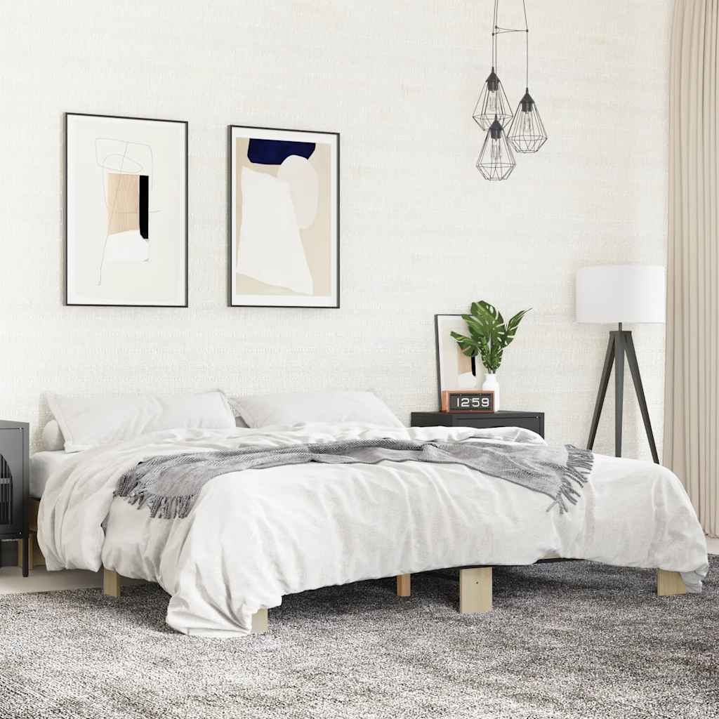 Bedframe bewerkt hout metaal sonoma eikenkleurig 160x200 cm is nu te koop bij PeponiXL, paradijselijk wonen!