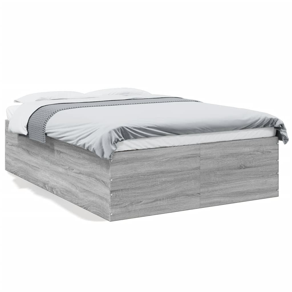 Bedframe bewerkt hout grijs sonoma eikenkleurig 135x190 cm is nu te koop bij PeponiXL, paradijselijk wonen!