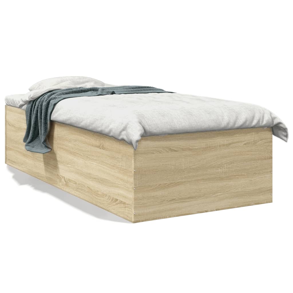 Bedframe bewerkt hout sonoma eikenkleurig 90x190 cm is nu te koop bij PeponiXL, paradijselijk wonen!