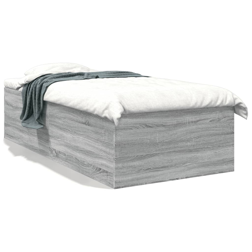 Bedframe bewerkt hout grijs sonoma eikenkleurig 90x190 cm is nu te koop bij PeponiXL, paradijselijk wonen!