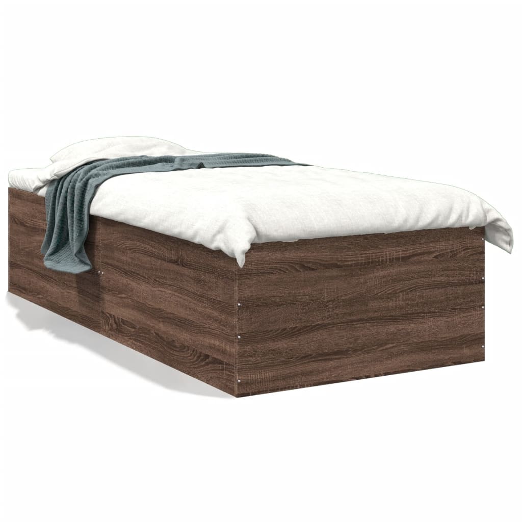 Bedframe bewerkt hout bruin eikenkleur 75x190 cm is nu te koop bij PeponiXL, paradijselijk wonen!