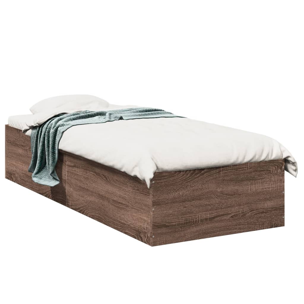 Bedframe bewerkt hout bruin eikenkleur 90x200 cm is nu te koop bij PeponiXL, paradijselijk wonen!