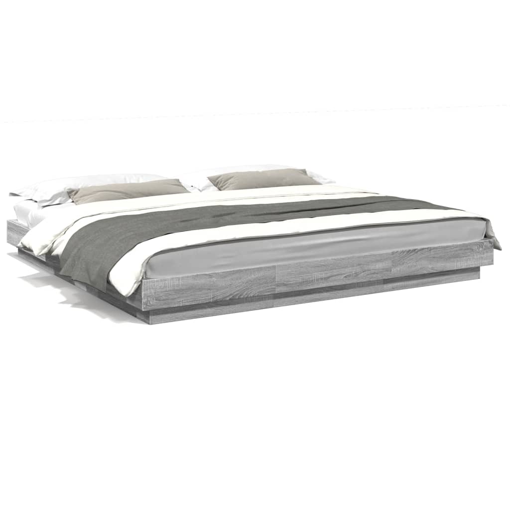 Bedframe met LED-verlichting grijs sonoma eiken 200x200 cm is nu te koop bij PeponiXL, paradijselijk wonen!