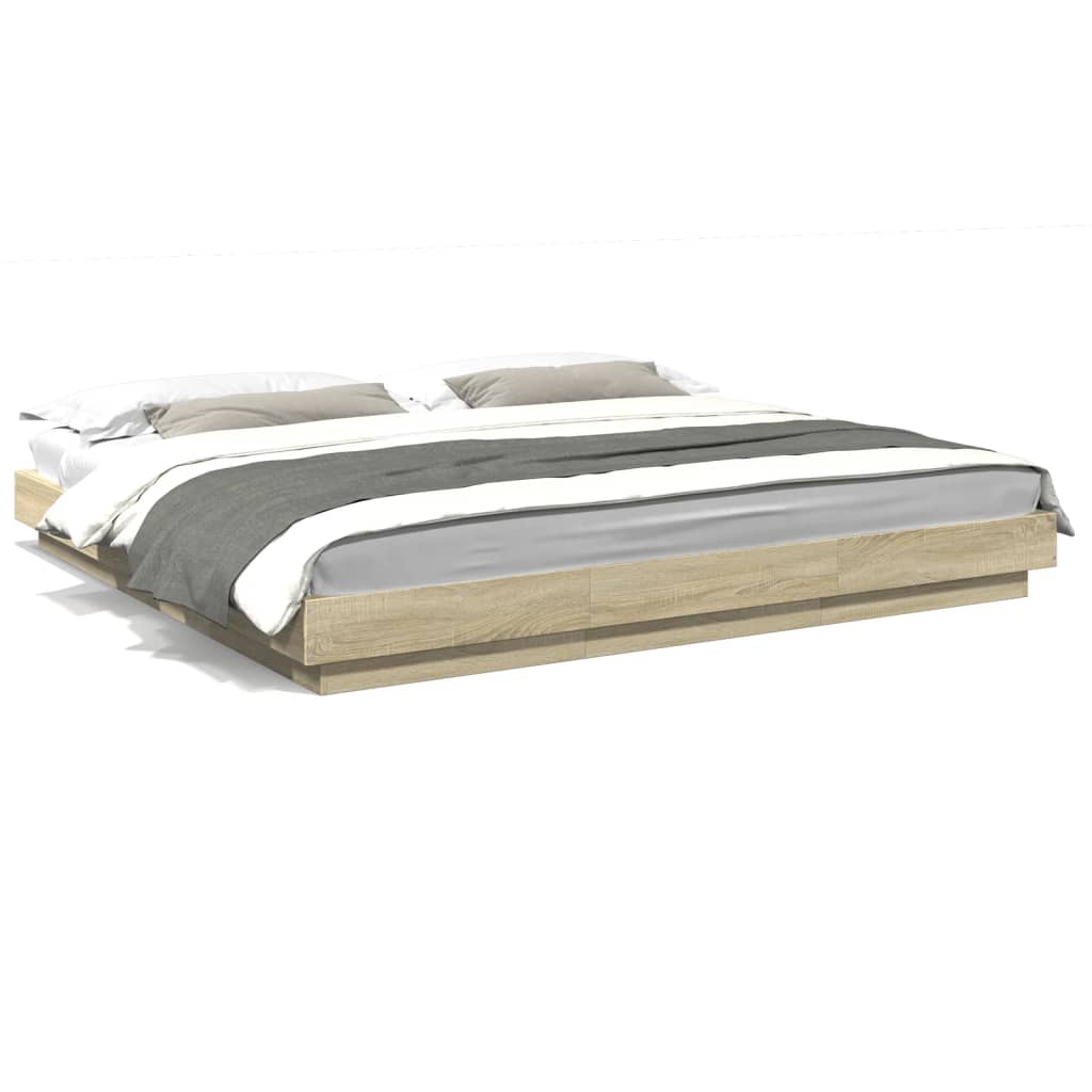 Bedframe met LED-verlichting sonoma eikenkleurig 180x200 cm is nu te koop bij PeponiXL, paradijselijk wonen!