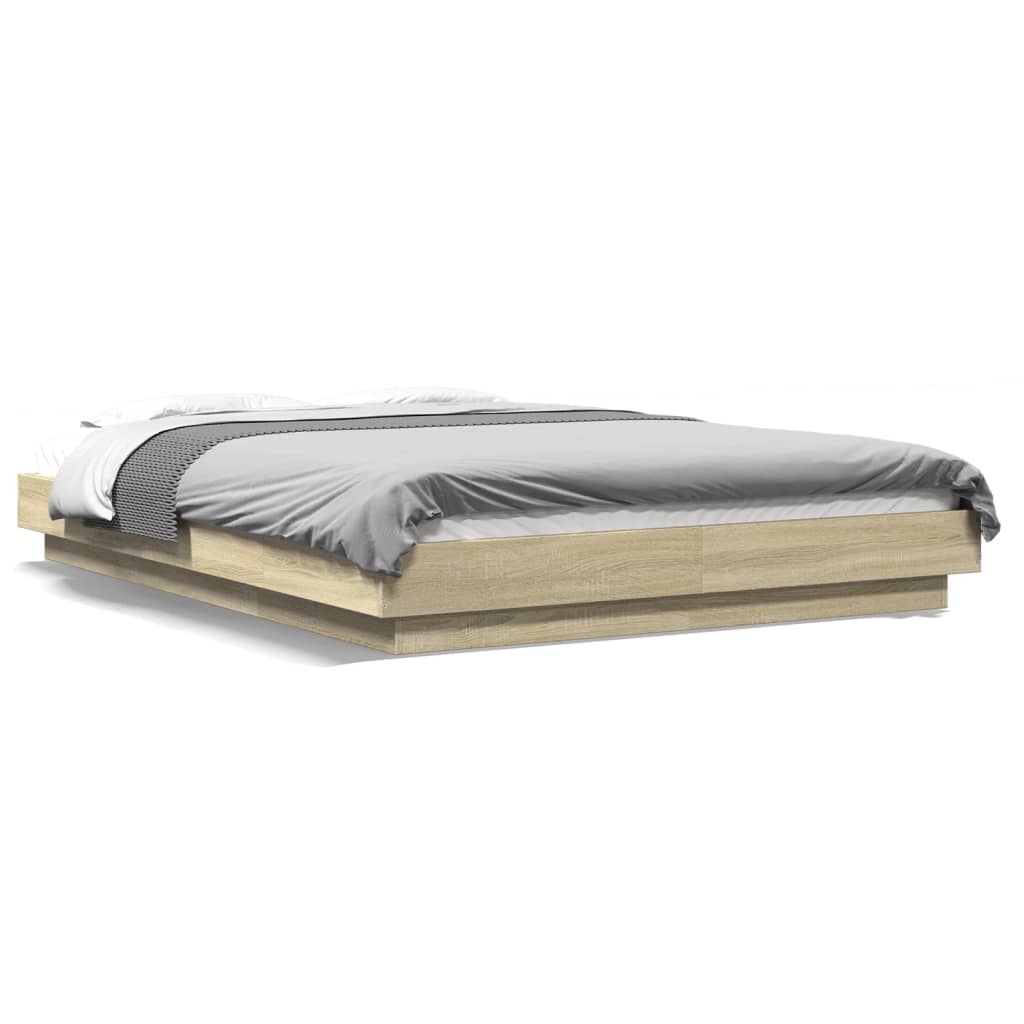 Bedframe met LED-verlichting sonoma eikenkleurig 140x200 cm is nu te koop bij PeponiXL, paradijselijk wonen!