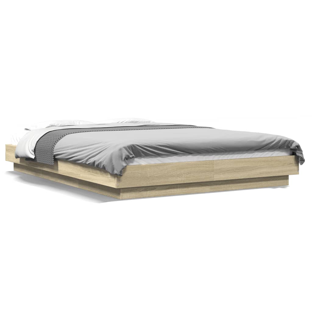 Bedframe met LED-verlichting sonoma eikenkleurig 120x200 cm is nu te koop bij PeponiXL, paradijselijk wonen!