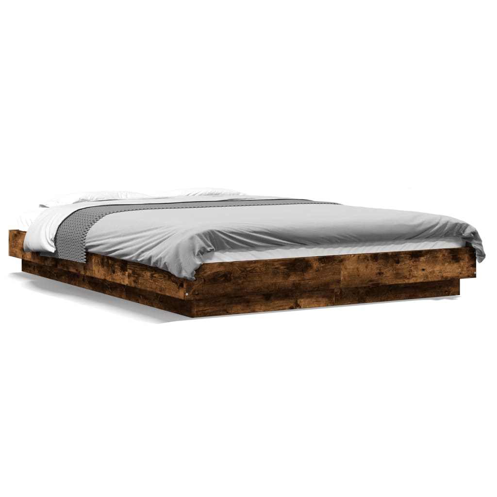 Bedframe met LED-verlichting gerookt eikenkleurig 120x200 cm is nu te koop bij PeponiXL, paradijselijk wonen!