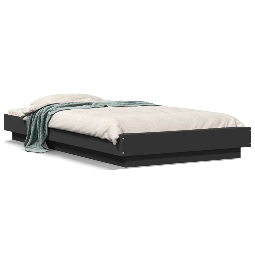 Bedframe met LED-verlichting bewerkt houtzwart 100x200 cm is nu te koop bij PeponiXL, paradijselijk wonen!