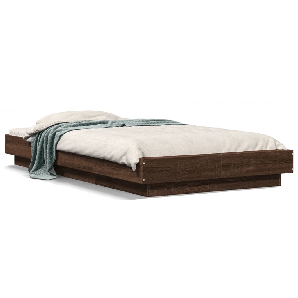 Bedframe met LED-verlichting bruin eikenkleur 100x200 cm is nu te koop bij PeponiXL, paradijselijk wonen!