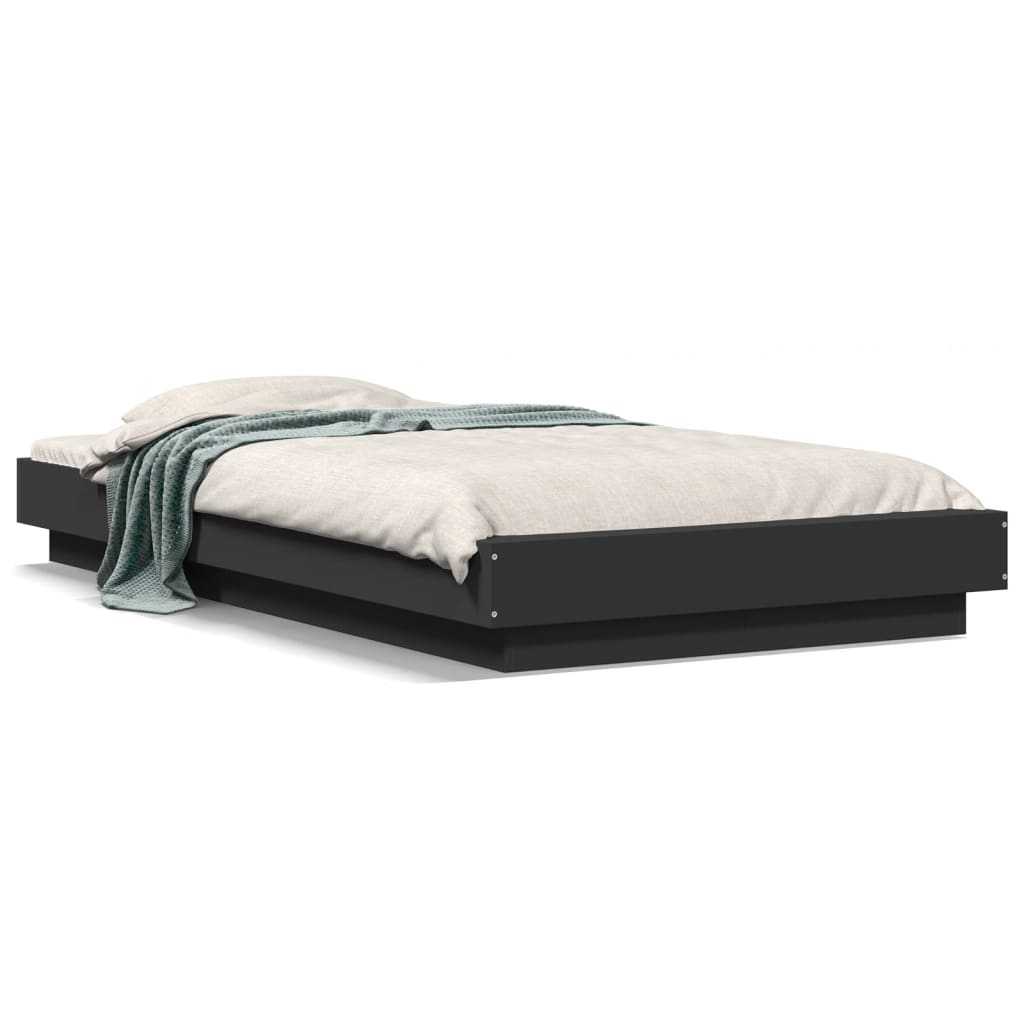 Bedframe met LED-verlichting bewerkt hout zwart 90x200 cm is nu te koop bij PeponiXL, paradijselijk wonen!