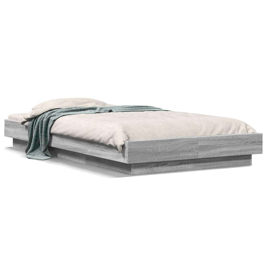 Bedframe met LED-verlichting grijs sonoma eikenkleurig 90x200cm is nu te koop bij PeponiXL, paradijselijk wonen!