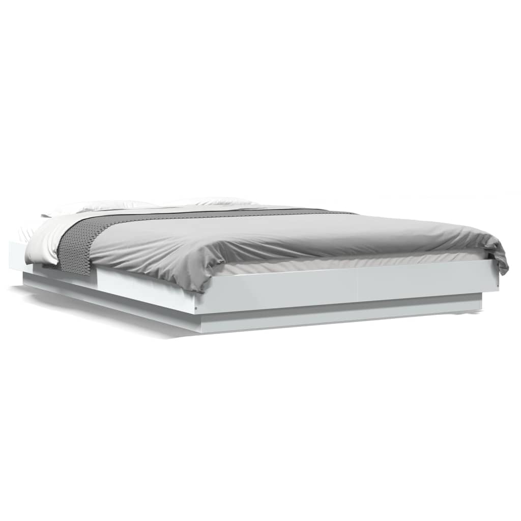 Bedframe met LED-verlichting bewerkt hout wit 135x190 cm is nu te koop bij PeponiXL, paradijselijk wonen!